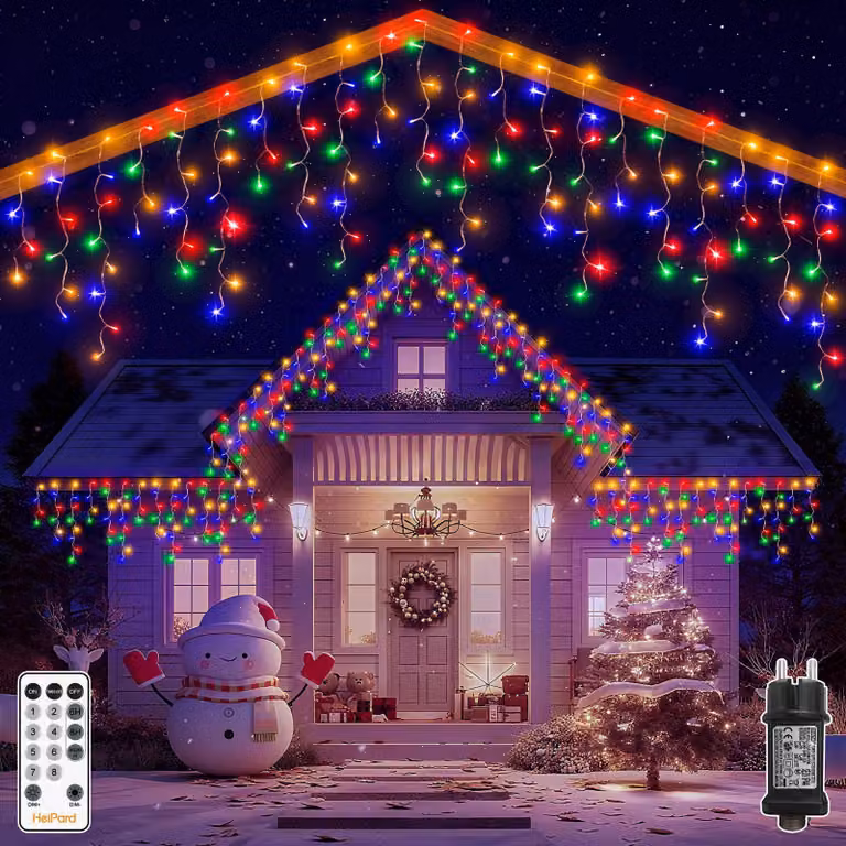 Catena luminosa effetto pioggia di ghiaccio, lunghezza 3,38 m, 108 LED colorati, 8 modalità, grado di protezione IP44, con telecomando