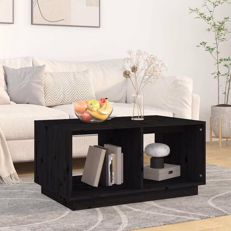vidaXL Tavolino da Salotto Rettangolare in Legno di Pino Nero Rustico L: 80 cm, P: 50 cm, H: 40 cm