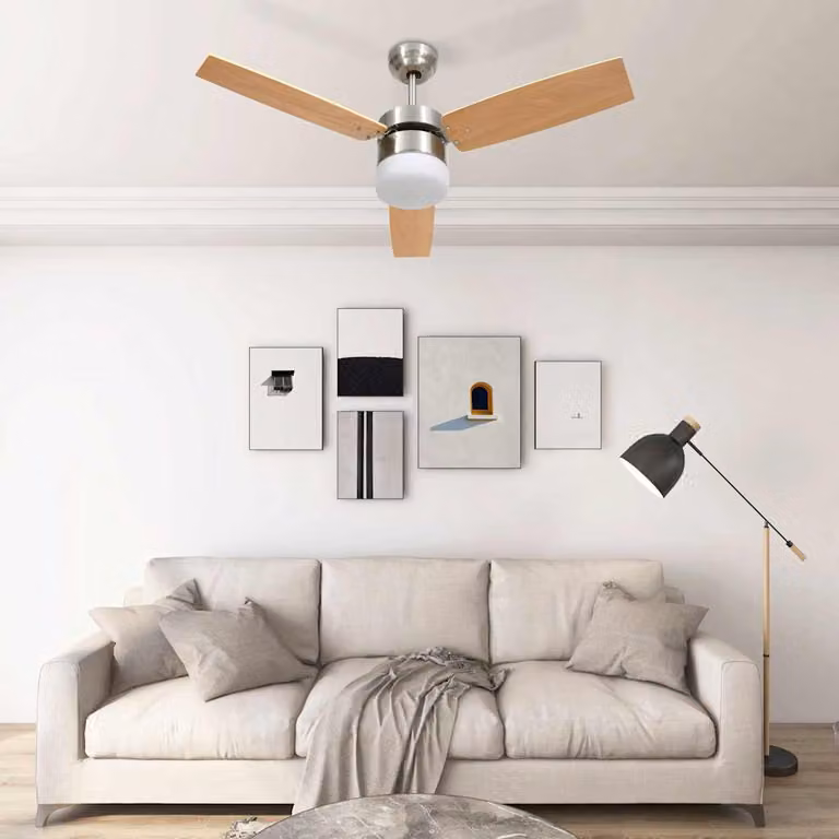 vidaXL Ventilatore Soffitto Luce e Telecomando 108cm Marrone Chiaro