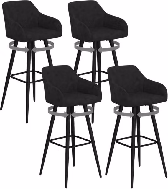 IDMarket - Set di 4 sgabelli da bar JANY girevoli con braccioli in velluto nero e gambe in legno nero