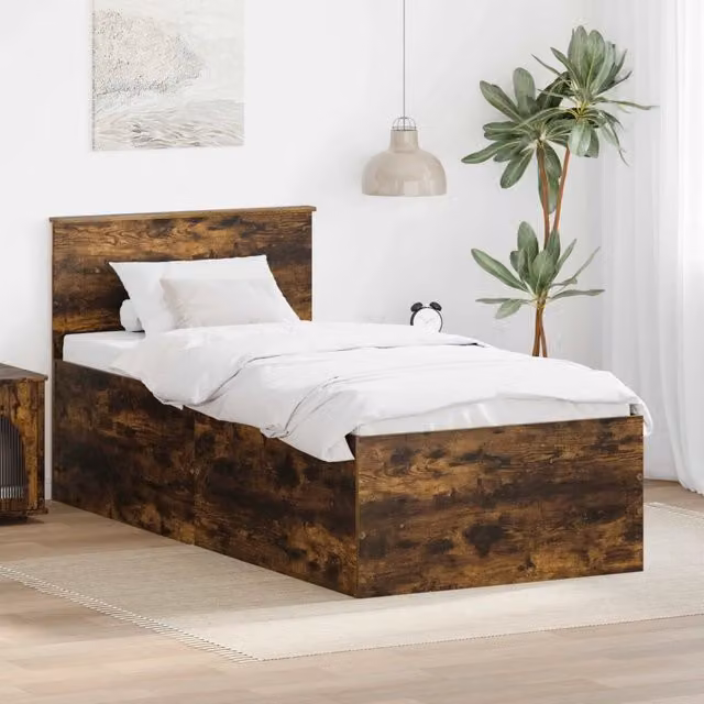 Struttura del letto con testiera vidaXL in legno rovere marrone L/P/H: 190 x 90 x 200 cm – 1