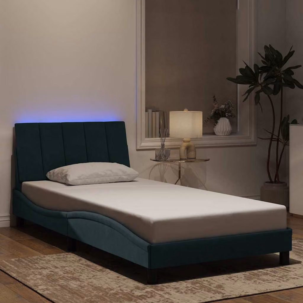 vidaXL Giroletto Hanko in Velluto Verde Scuro con LED e Porta USB, L/P/H: 100 x 200 cm – 1