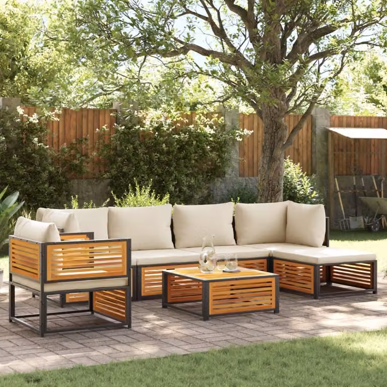 Maison Exclusive - Set da giardino composto da 7 pezzi con cuscini, in legno massello di acacia