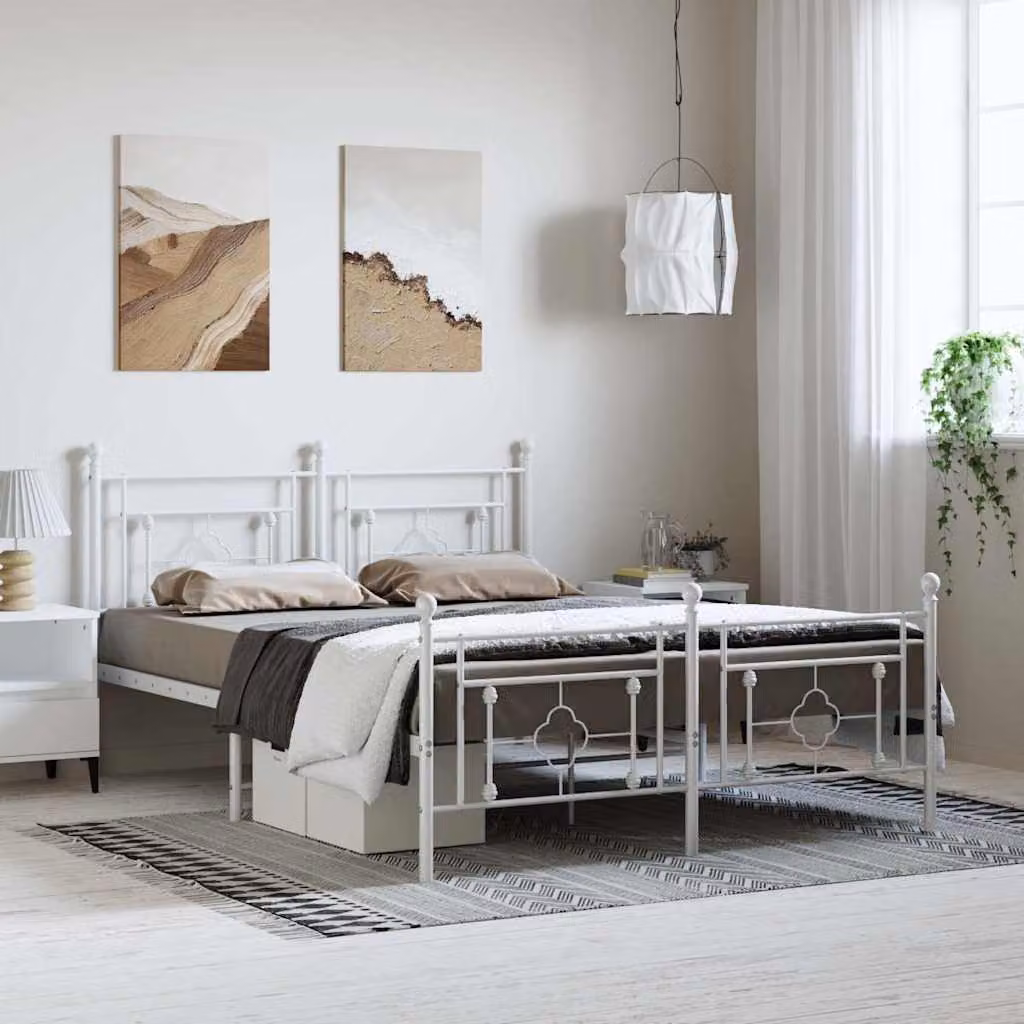 vidaXL Giroletto con Testiera e Pediera in Metallo Bianco L/P/H: 200 x 150 x 97 cm