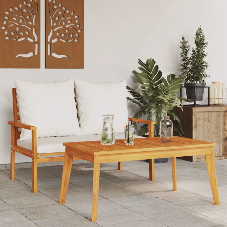Set da giardino vidaXL in legno di acacia oliato con cuscini, marrone e bianco