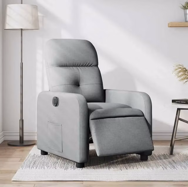 Poltrona Elettrica Reclinabile-Divano Sedia Grigio Chiaro in Tessuto 940475