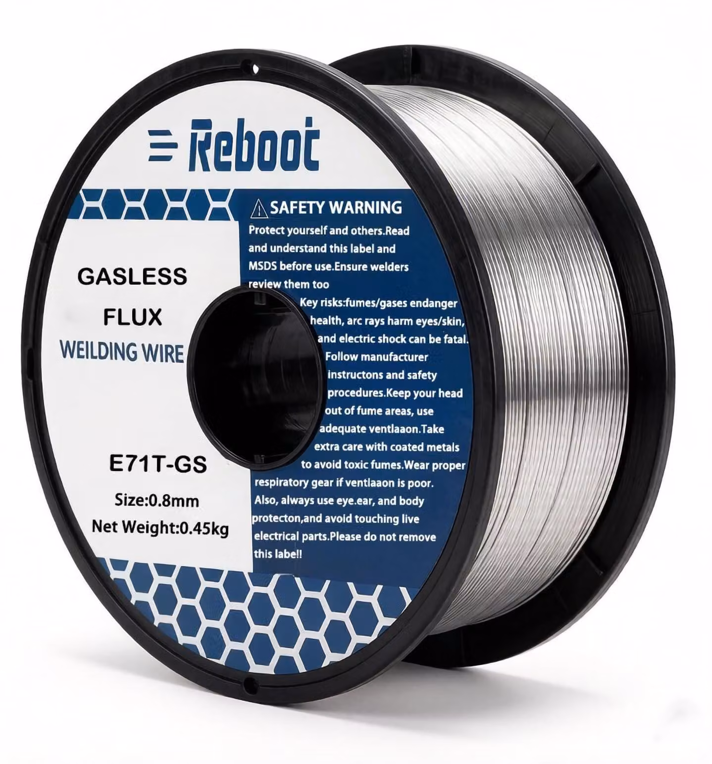 Filo di saldatura autoproteggente, senza gas, 0,8 mm, per saldatura MIG-MAG, a bassa produzione di scorie, bobina da 0,45 kg, diametro bobina 100 mm