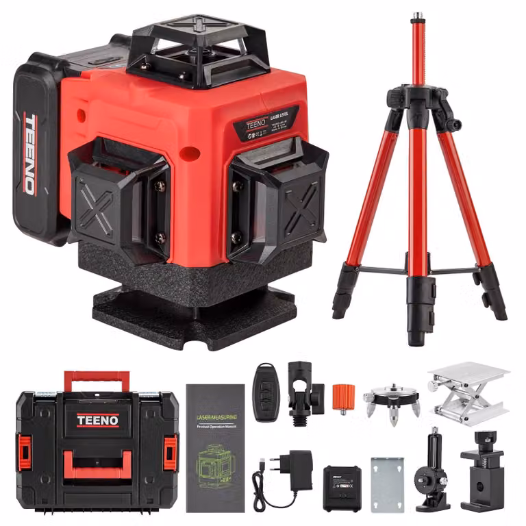 Livella laser 4 x 360°, marca Groen, modello 16 linee, autonivelante, con treppiede, per misurazioni precise