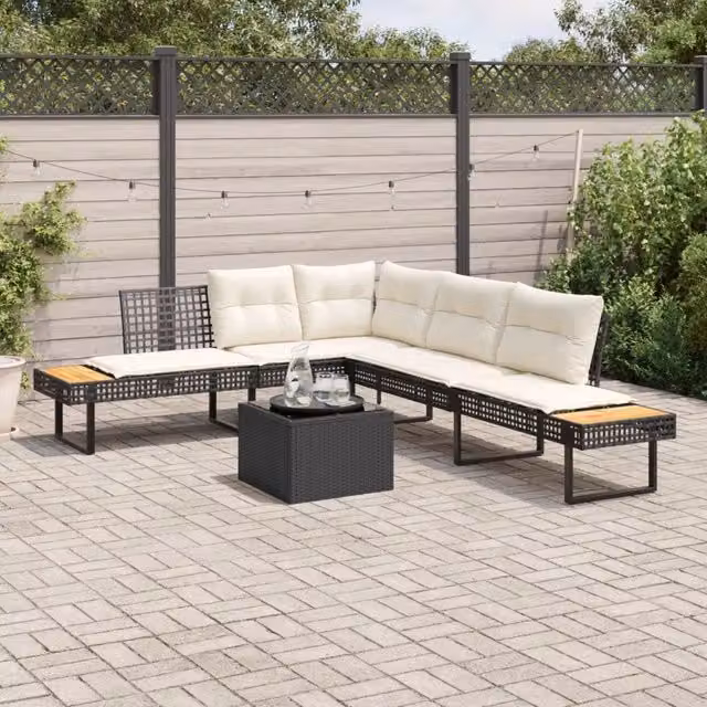 Set Divani da Giardino 2 pz | Set Salotto da Giardino con Cuscini Nero Polyrattan e Vetro