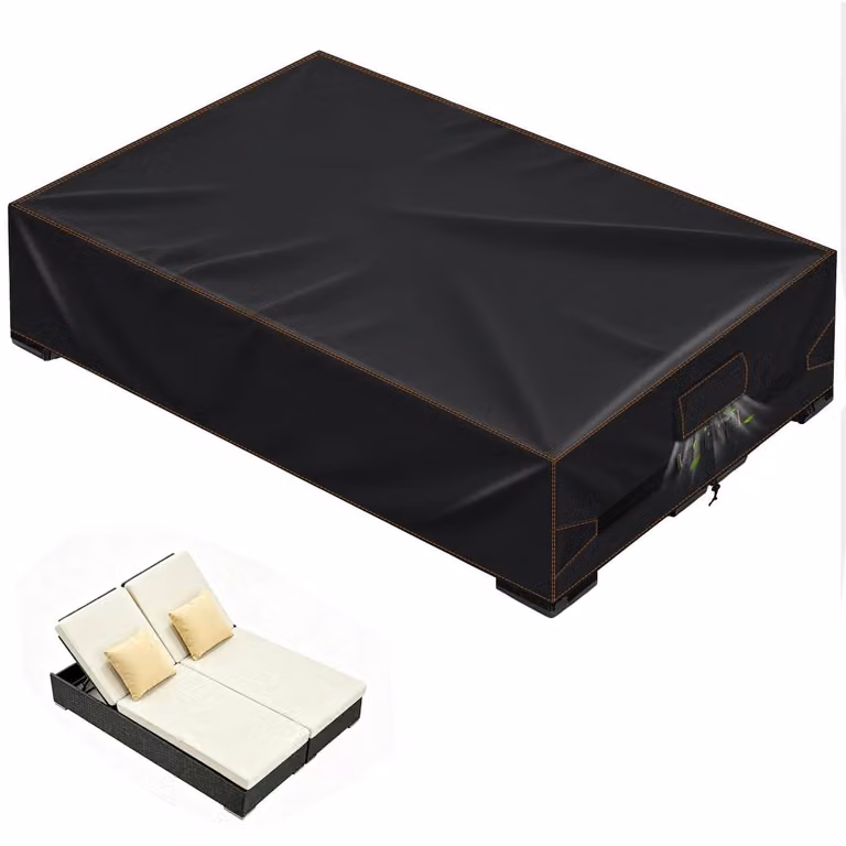 Copertura per sedia a sdraio da giardino, adatta per 2 persone, dimensioni 200x130x40 cm, colore nero, tessuto Oxford 420D, impermeabile, protezione UV