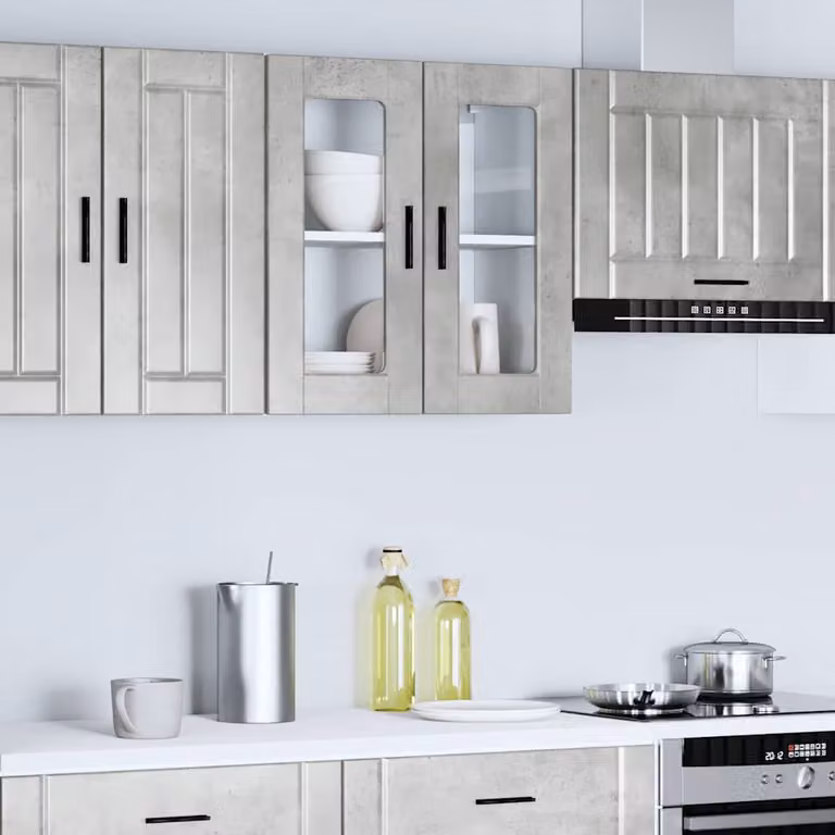 Pensile da cucina moderno vidaXL con ante in vetro, colore grigio, L: 60 cm, H: 60 cm, P: 31 cm