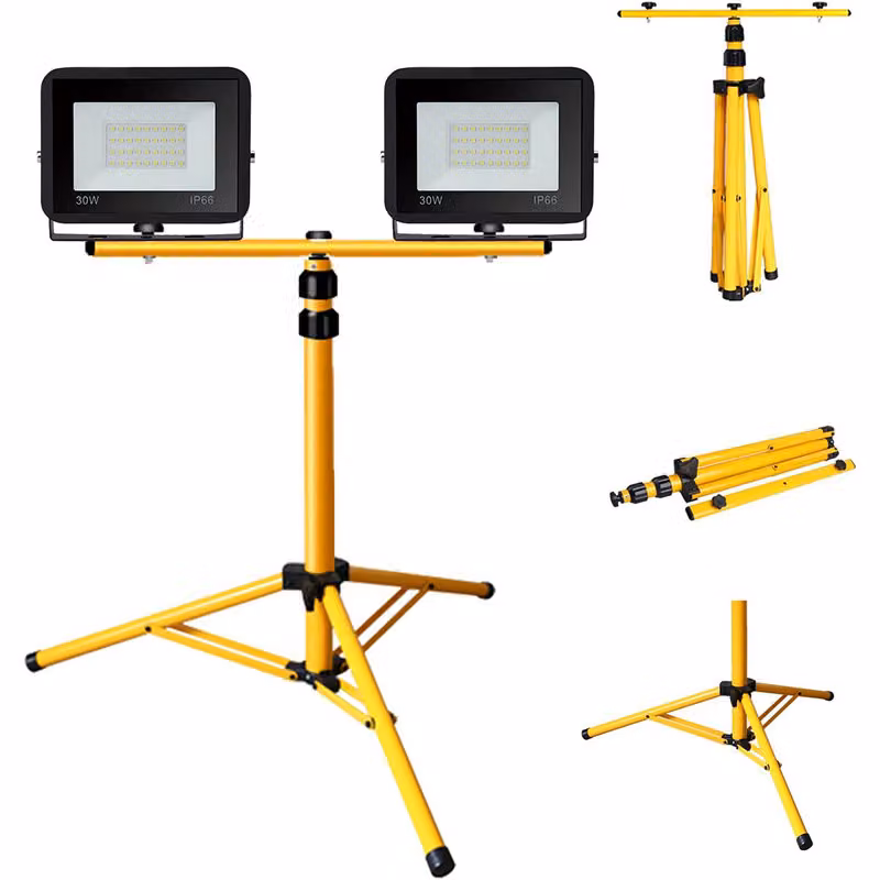 Jopassy Proiettore a LED con treppiede faretto da costruzione faretto IP66 proiettore luci da lavoro per giardino cortile cortile 2X30W bianco caldo