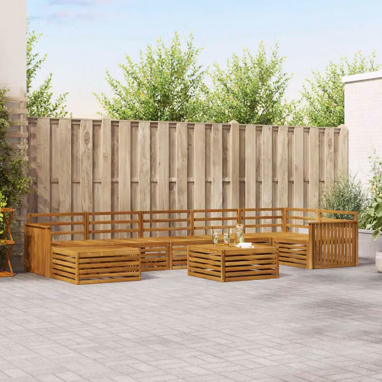 Set di divani da esterno vidaXL 8 pz in legno di acacia marrone con cuscini e tavolino da caffè