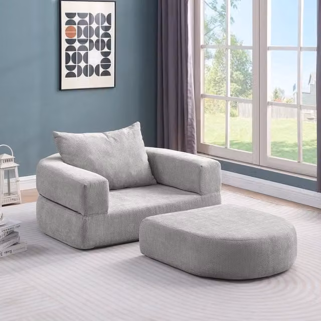 Divano Modulare Minimalista REDOM in Tessuto Grigio con Cuscini Inclusi