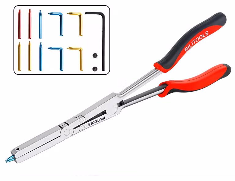 Pinza a becchi lunghi per lavori di precisione, lunghezza 33 cm, con doppio sistema di cerniere e ampia apertura delle ganasce