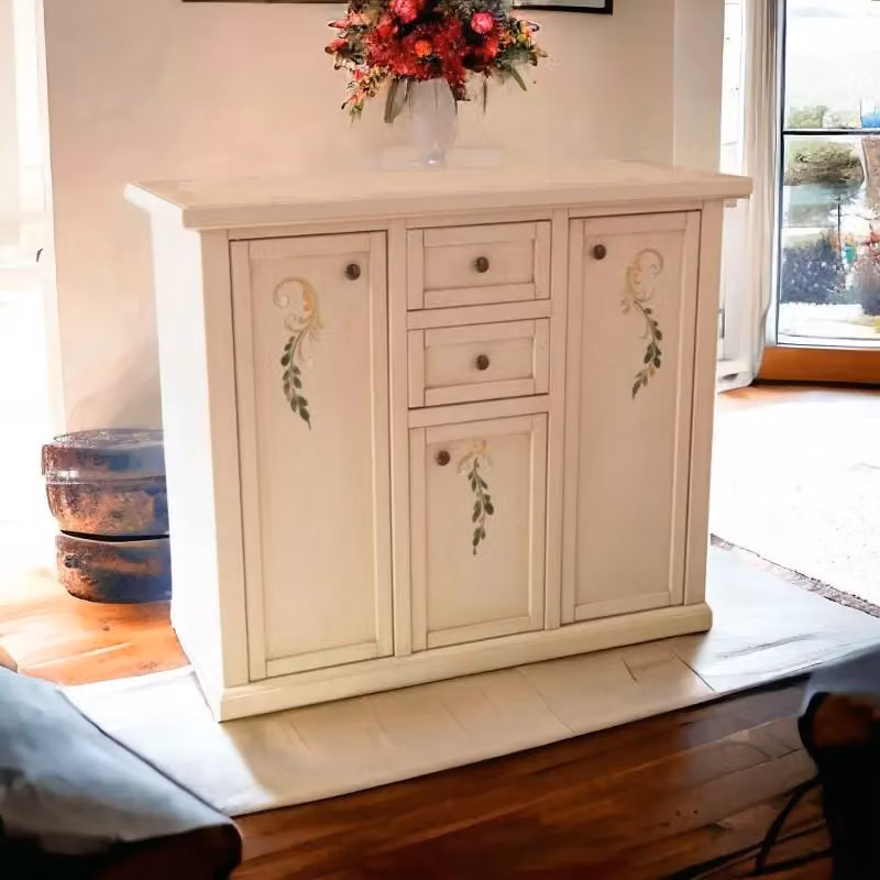 Credenza Shabby Chic con 3 Porte e 2 Cassetti con Decori Floreali Avorio Anticato Mobili 2G L/P/H: 100 x 39 x 85 cm – 3