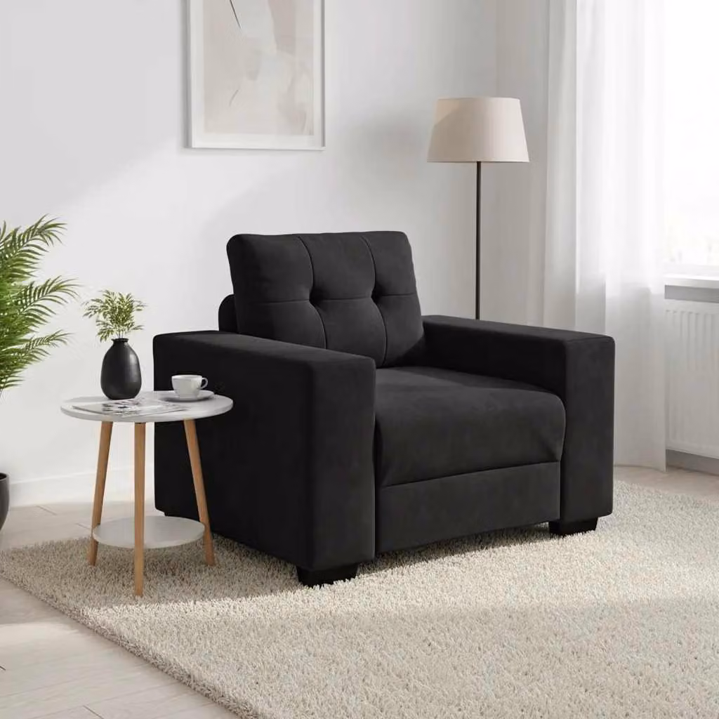 Poltrona Lounge moderna vidaXL in velluto nero con braccioli L/P/H: 100 x 78 x 80 cm