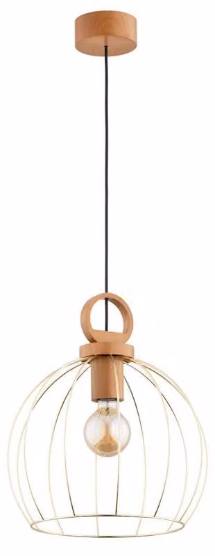 Lampada a sospensione AVATAR in legno chiaro e oro, 1xE27x15W, legno, dimensioni: 90x34x34 cm, IP20, Alfa