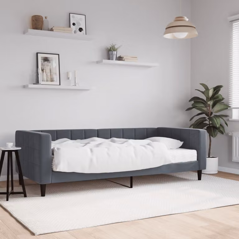 vidaXL Divano Letto in Velluto Grigio con Materasso L/P: 90 x 200 cm