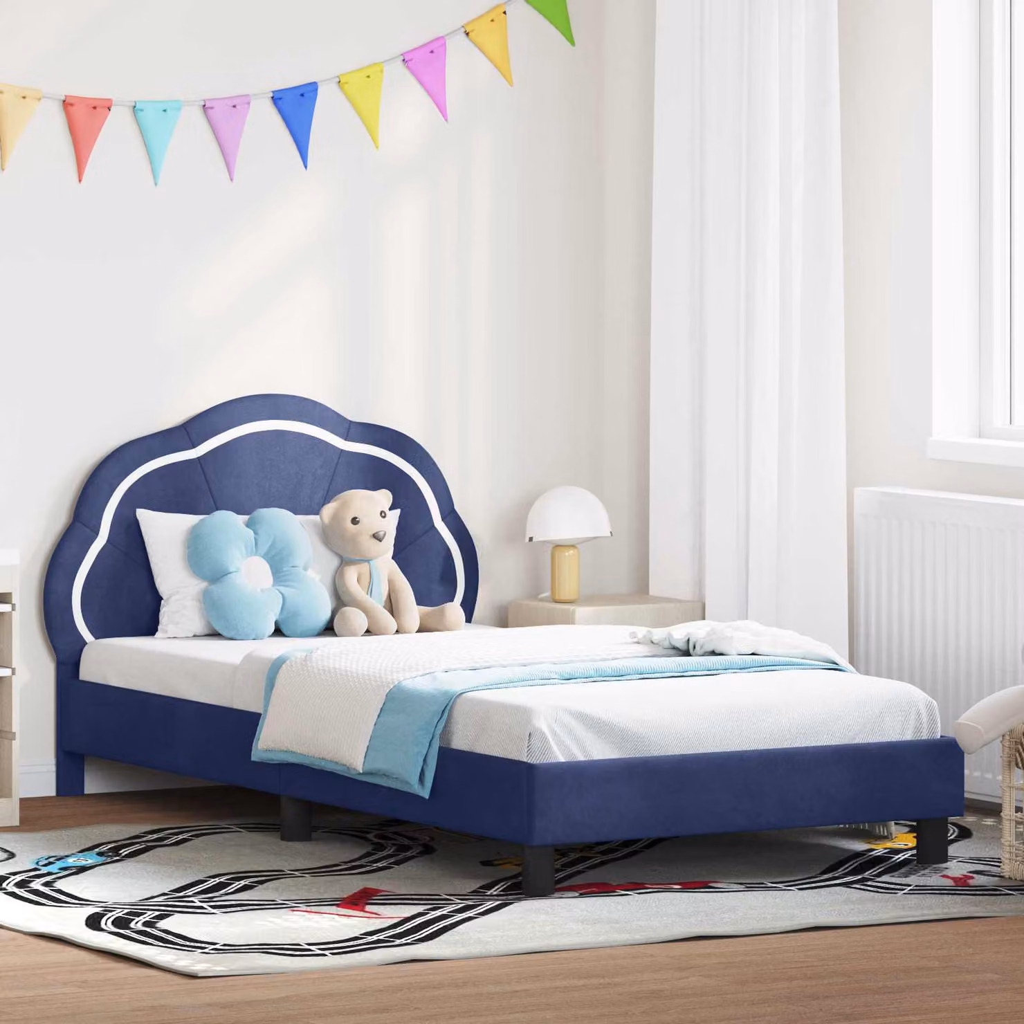 Struttura letto per bambini vidaXL con testata in velluto blu, L 80 x P 200 cm
