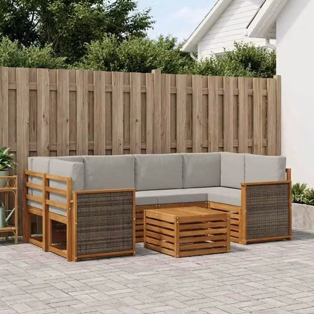 Set di divani da esterno 7 pz Naturale e Grigio Chiaro 3384077