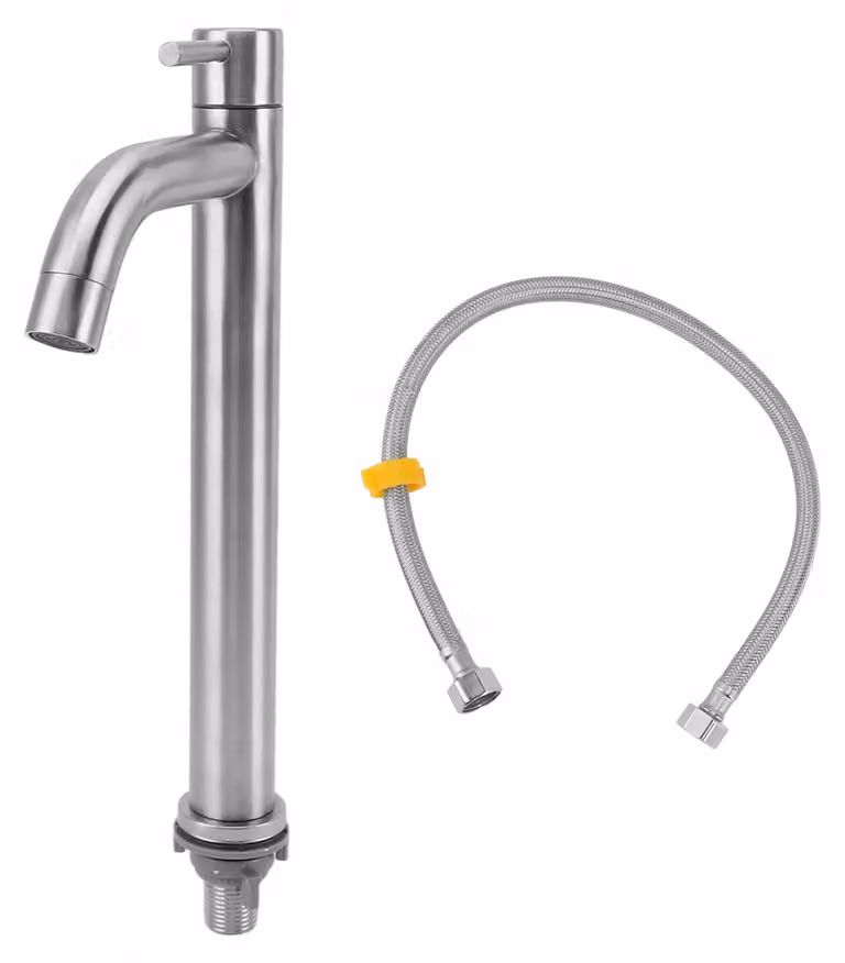 Rubinetto da cucina monocomando per acqua fredda, foro in acciaio inossidabile, bagno per casa, appartamento, alto e ricurvo