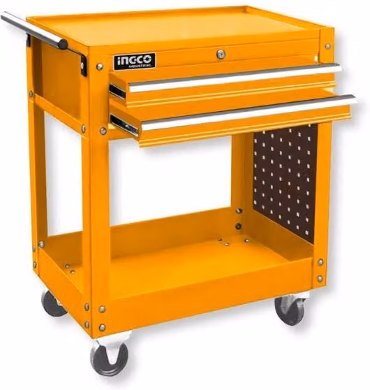 Carrello portattrezzi Ingco in acciaio giallo con 2 piani e 2 cassetti e ruote L: 71,2 cm, P: 44,0 cm, H: 69,4 cm