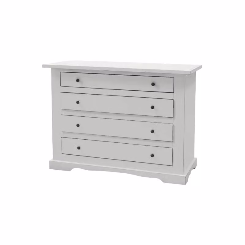 Cassettiera classica in legno con 4 cassetti in stile shabby chic bianco Mobili 2G L: 115 cm, P: 50 cm, H: 90 cm – 1