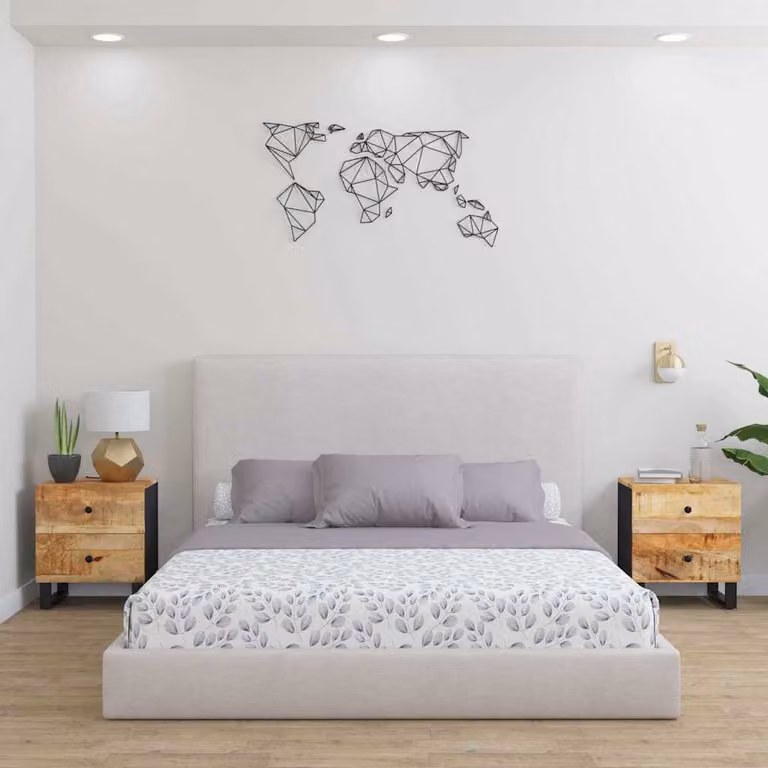 Set di 2 comodini vidaXL in legno di mango e metallo stile industrial, marrone e nero, L/P/H: 40 x 33 x 46 cm
