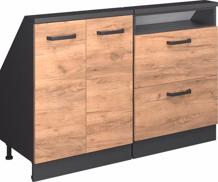 Mobile cucina sottotetto Vicco R-Line Rovere dorato 120 cm Set di 2, Model 58097