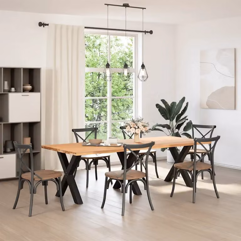 Set di 3 gambe per tavolo da pranzo a forma di X in acciaio nero opaco, Altezza: 70-73 cm