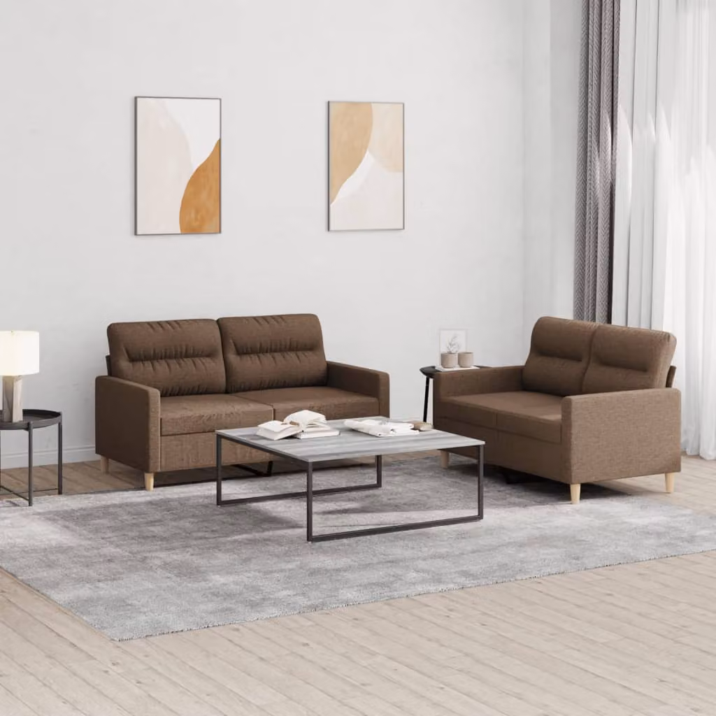 Set di 2 divani moderni vidaXL in tessuto marrone con cuscini e struttura in metallo e MDF per il tuo soggiorno