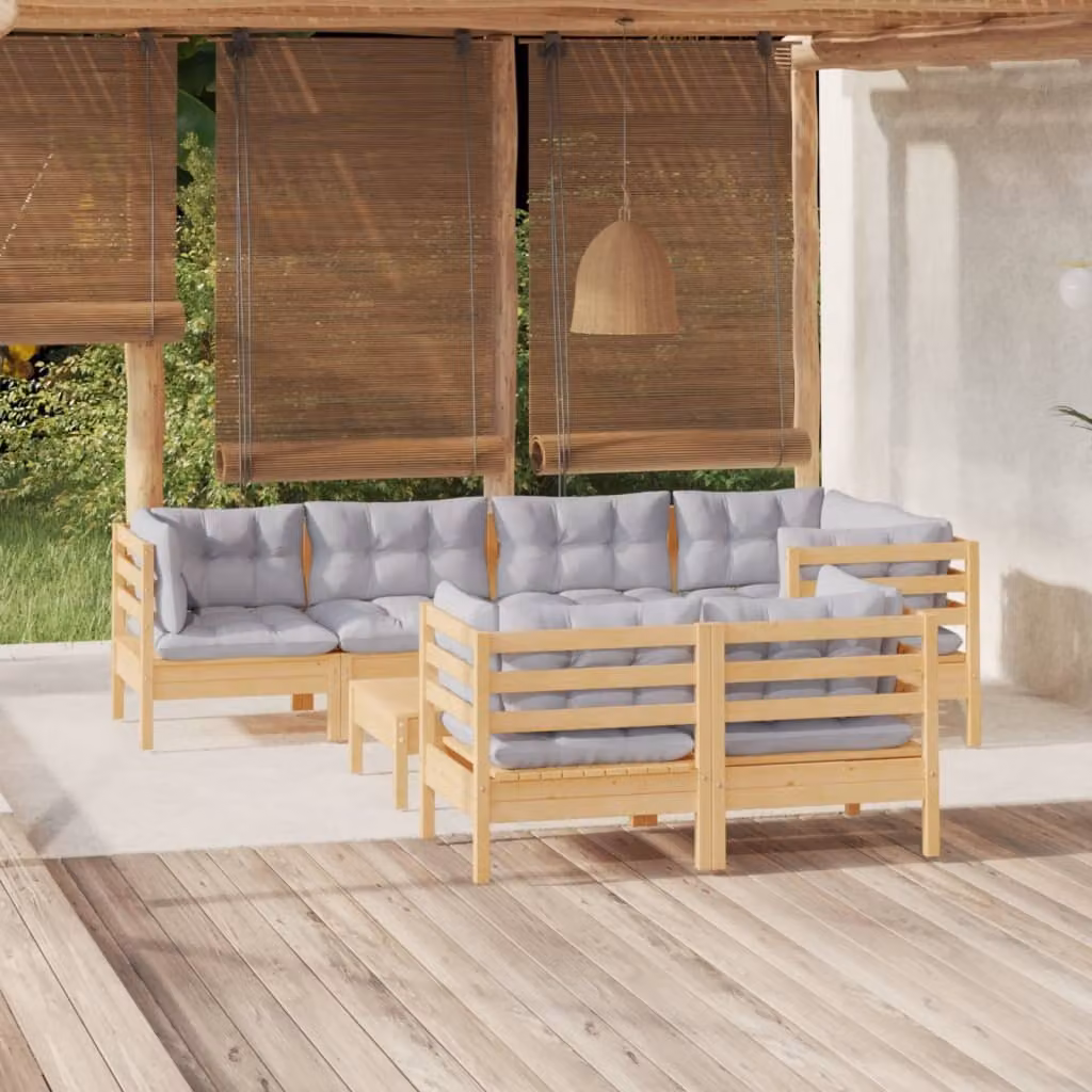 Maison Exclusive - Set Divani da Giardino 8 pz con Cuscini Grigi Massello di Pino