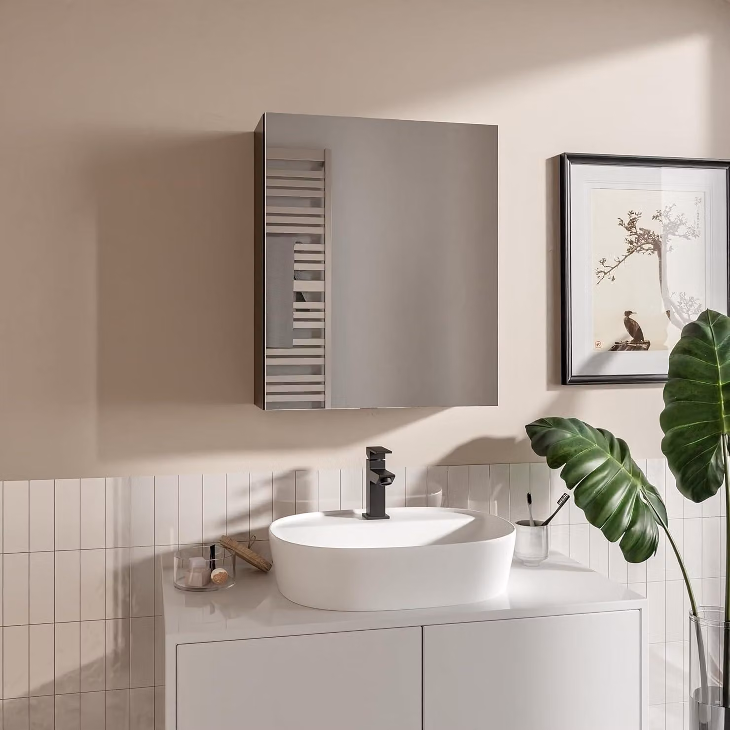 HAJDUK FURNITURE Armadietto da Bagno con Specchio 50x60 cm Nero Opaco - Mobile Pensile 3 Ripiani Salvaspazio con Soft-Close