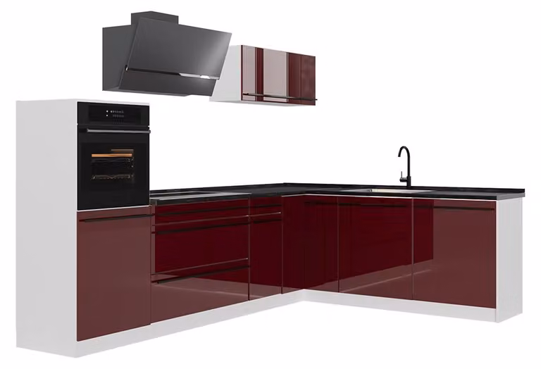 Cucina angolare completa Vicco R-Line Rosso lucido/Bianco 287 x cm piano di lavoro Antracite, Model 66765