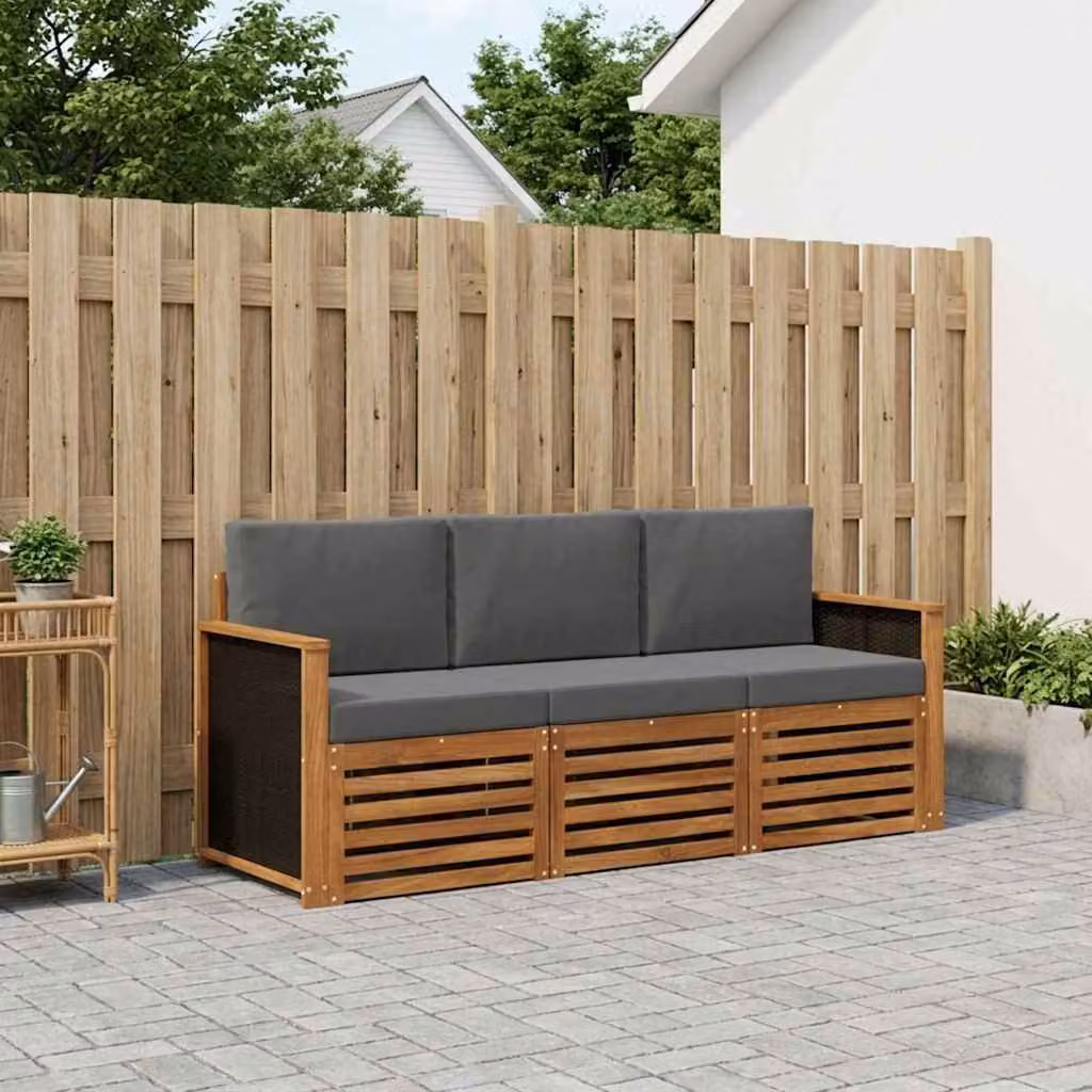 Set di divani da giardino vidaXL in legno di acacia massello con cuscini imbottiti, marrone e grigio