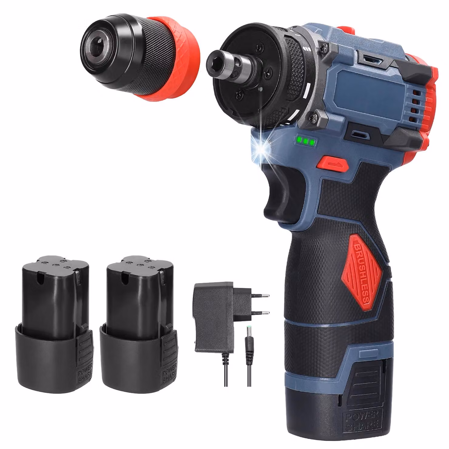 Trapano avvitatore a batteria - 2 in 1 - Motore brushless - 45 Nm - 16,8 V - 2 batterie - Spina europea