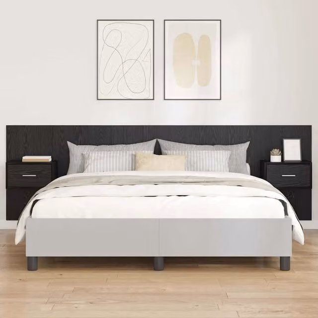 Set di 3 Testiere con Comodini Integrati vidaXL in Legno Multistrato Nero Opaco