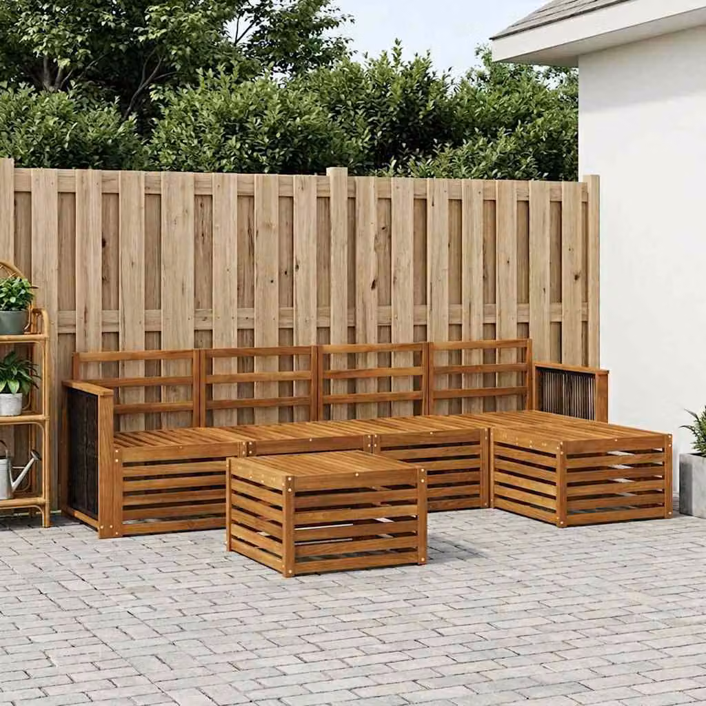 Set di divani da esterno vidaXL a forma di L in legno di acacia con cuscini beige e marrone per giardino e terrazza