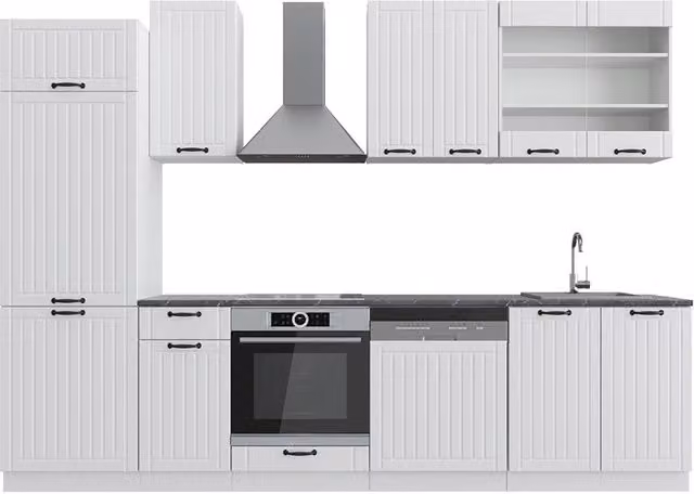 Cucina componibile Fame-Line Vicco Bianco rustico, L: 300 cm, senza piano di lavoro