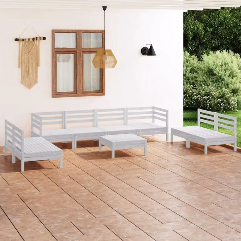Maison Exclusive - Set Divani da Giardino 9 pz Bianco in Legno Massello di Pino