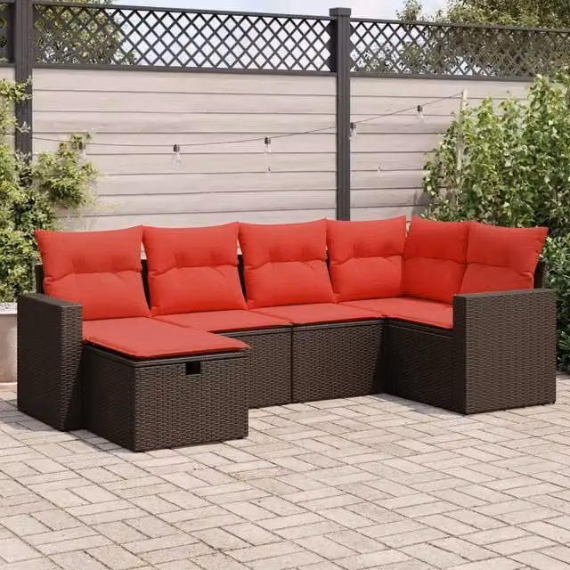 Set Divano da Giardino 6 pz con Cuscini Marrone in Polyrattan 3325390