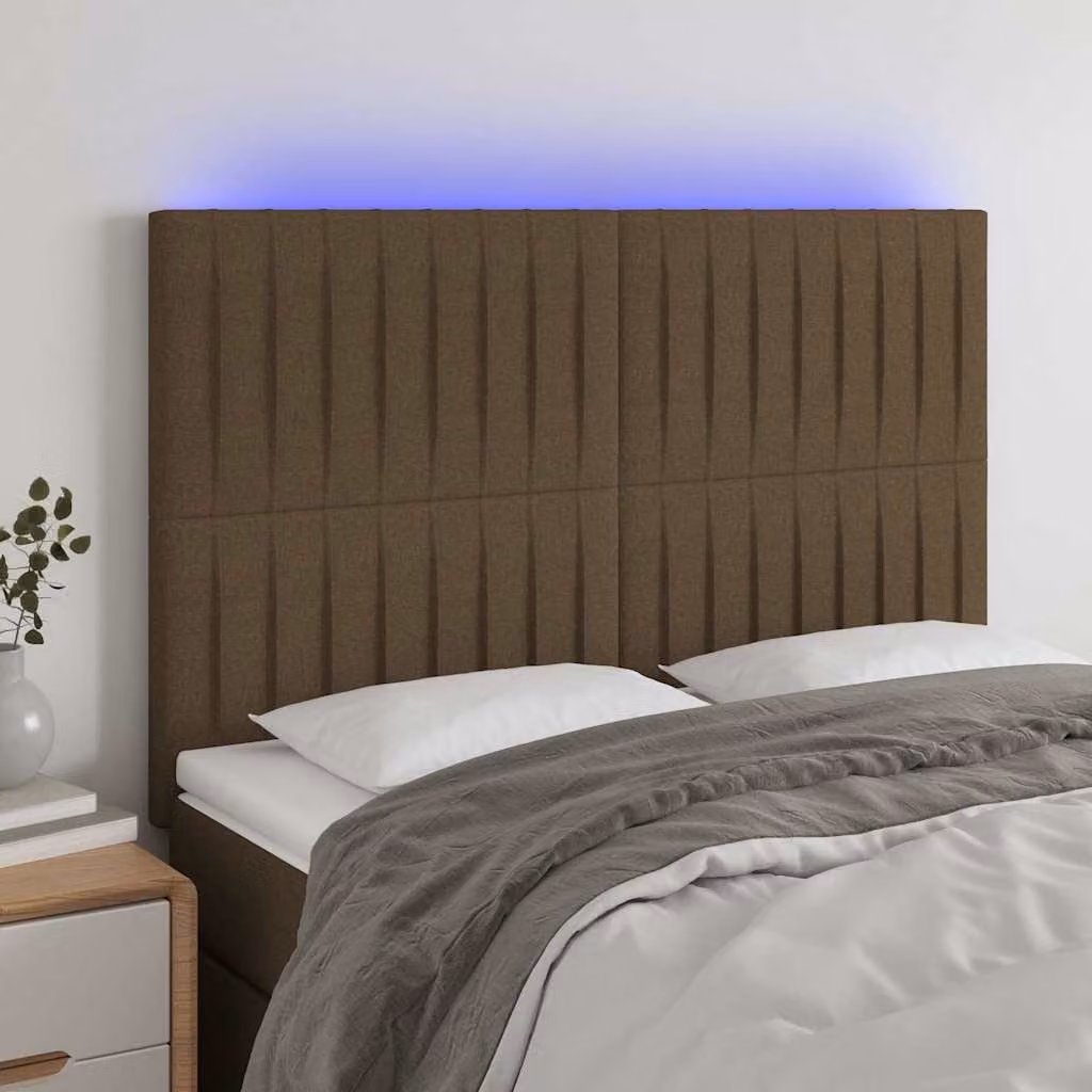 Testiera per letto con illuminazione LED e porta di ricarica USB vidaXL in tessuto marrone scuro L: 144 cm, P: 5 cm, H: 118/128 cm