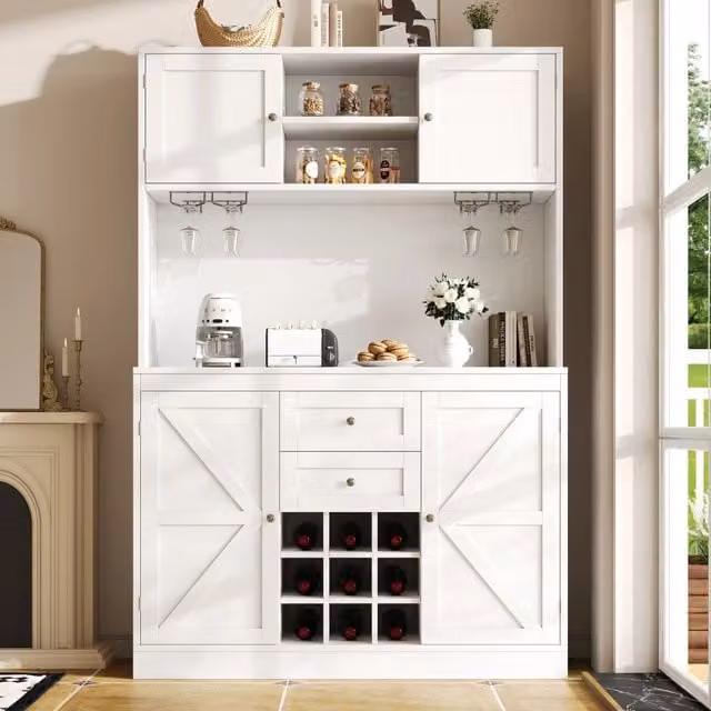 Buffet Cucina con Ante e Cassetti ¨C MINIMAL ¨C Bianco, Ripiani Regolabili, Portabottiglie