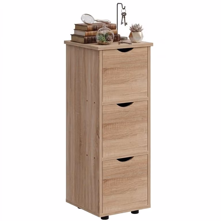 Comò con cassetti in rovere rustico, comò slanciato e capiente in stile loft