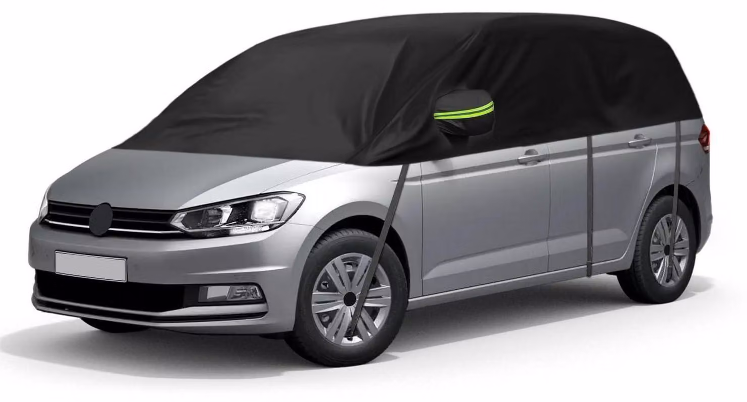 Copertura impermeabile per auto, compatibile con VW Touran dal 2015 al 2024, telo copriauto parziale, colore nero, resistente ai raggi UV, antipolvere, resistente alla neve