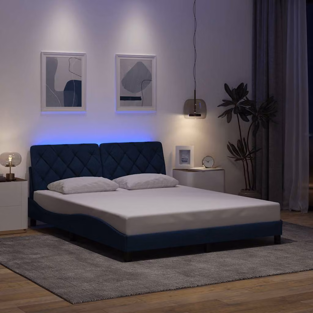 vidaXL Giroletto in Tessuto Blu con Illuminazione LED e Porta USB, L 160 x P 200 cm – 1