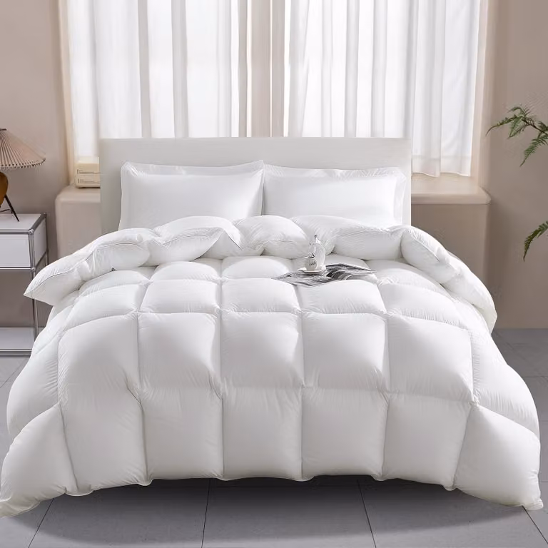 Copertura per letto in 100% cotone, imbottitura in piumino d'oca, 1000 fili, potere gonfiante 750+, misura queen