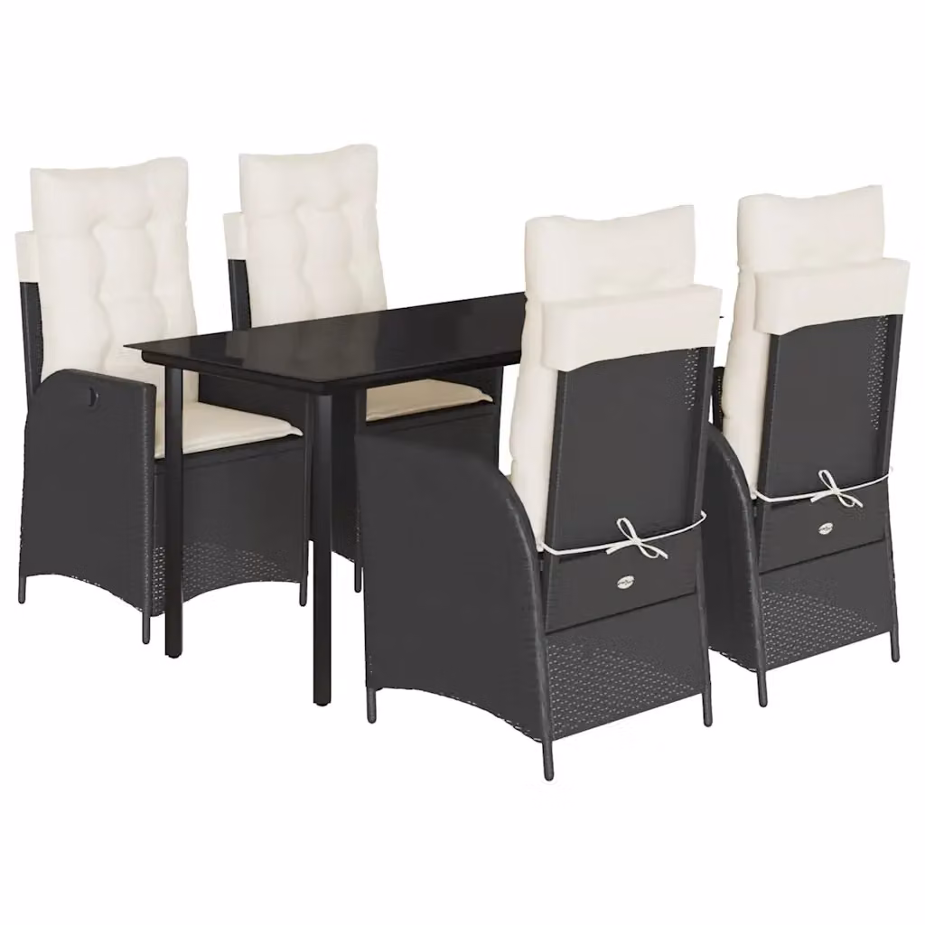 vidaXL Set da Pranzo da Giardino 5 pz in Polyrattan Nero con Piano in Vetro – 2
