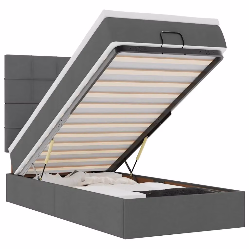 Letto con contenitore a sollevamento e materasso vidaXL in tessuto grigio e bianco L: 100 cm, P: 200 cm, H: 140 cm – 2